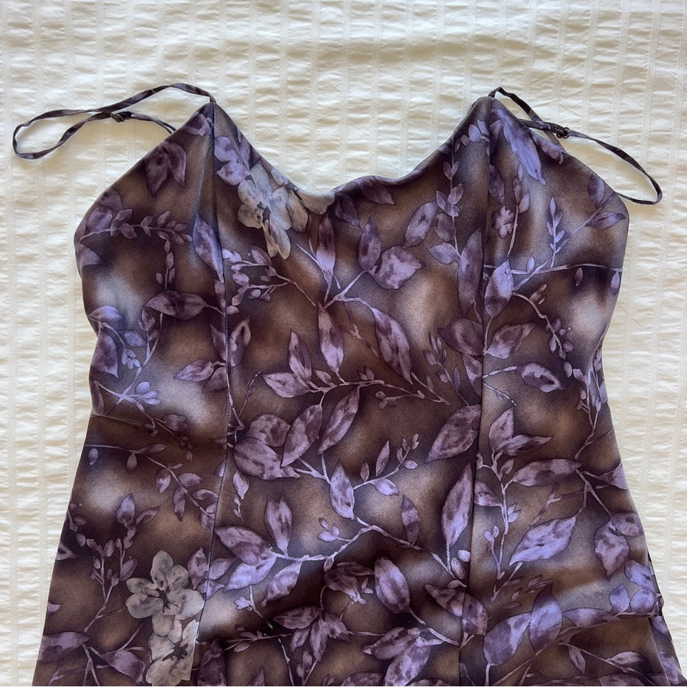 VTG Y2K Victoria's Secret Grey and Purple Floral Print 100% Silk Slip Dress, M - Picture 3 of 9